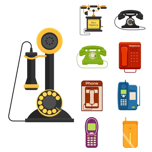 Векторные винтажные телефоны ретро и телефонный номер подключения устройства телефонной связи технология телефонной иллюстрации — стоковый вектор