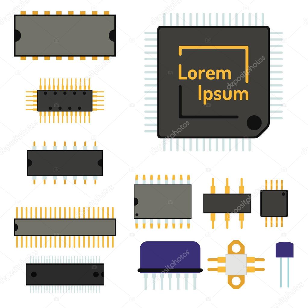 Computer chip technology processor circuit motherboard information system vector illustration