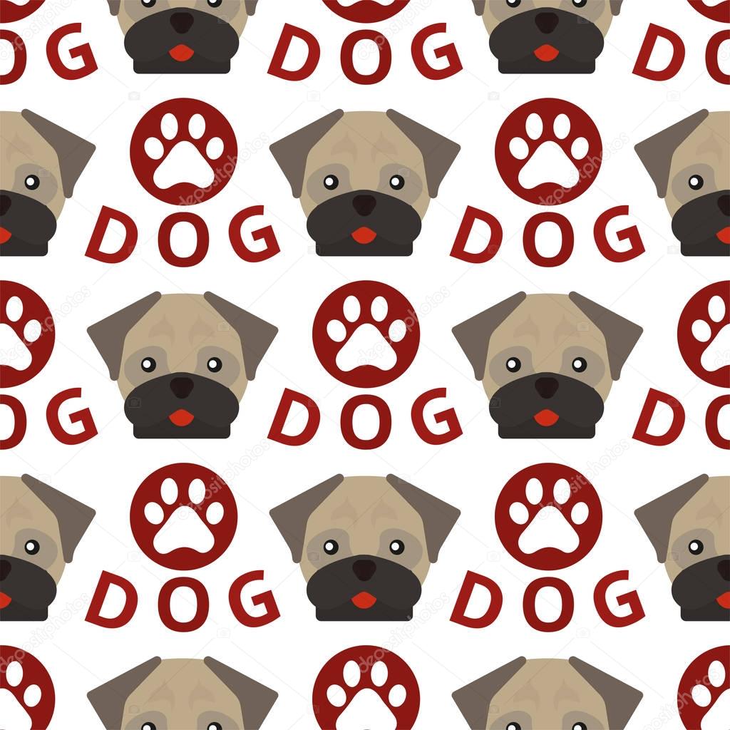 Dog breed french bulldog adorable doggy face pet animal seamless pattern background puppy vector illustration.