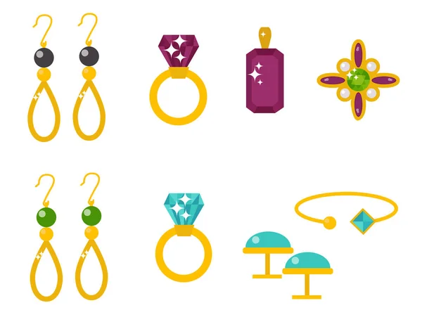 Vector jewelry items gold elegance gemstones precious accessories fashion illustration — Stock Vector