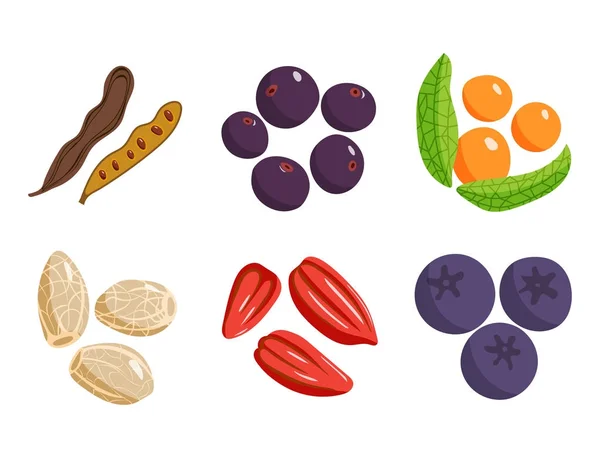 Vegetarische maaltijden gezonde groente en fruit restaurant gerechten cartoon berry vector. — Stockvector