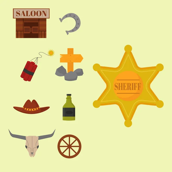 Vintage vaqueros occidentales vector signos americanos símbolos vintage diseños antiguos dibujos animados iconos ilustración . — Vector de stock