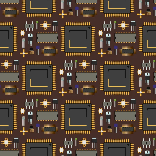 Computador chip tecnologia processador circuito placa-mãe sistema de informações sem costura padrão fundo vetor ilustração —  Vetores de Stock