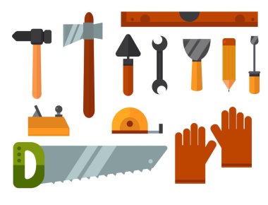 İnşaat işçisi ekipman ev yenileme ev erkeği vektör çizim araçları.