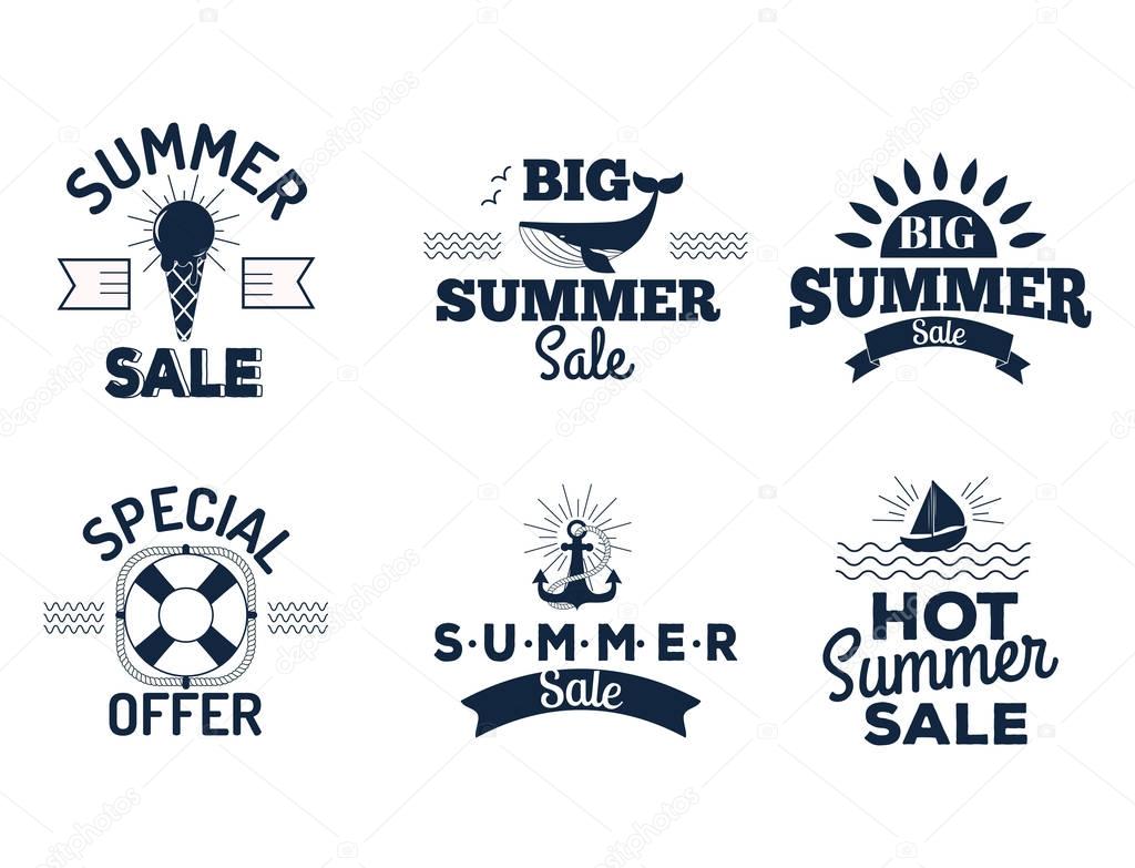 Summer sale clearance vector badges some shopping hand drawn advertising labels illustration.