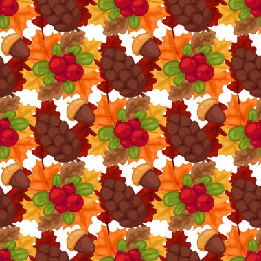 Vektör sonbahar çilek seamless modeli vejetaryen berry gıda ile duvar kağıdı dalları arka plan illüstrasyon