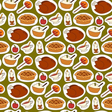 Mutlu Şükran günü tatil Dikişsiz desen arka plan taze yiyecek hasat Sonbahar sezonu vektör tasarlamak