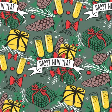 Stil tatil duvar kağıdı dekorasyon vektör arka plan Christmas seamless modeli el çekilmiş