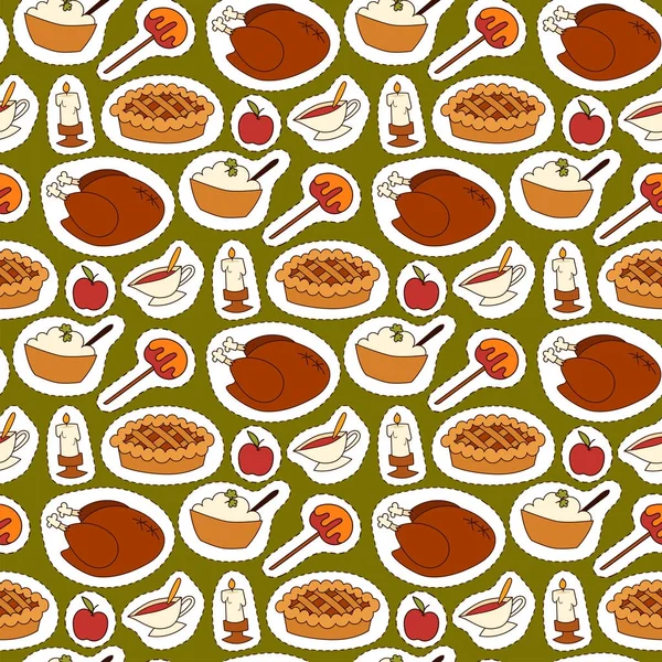 Selamat hari Thanksgiving desain hari libur pola mulus latar belakang panen makanan segar musim gugur vektor musim - Stok Vektor