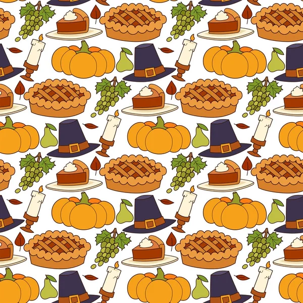 Happy Thanksgiving jour conception vacances sans couture motif arrière-plan nourriture fraîche récolte automne saison illustration vectorielle — Image vectorielle
