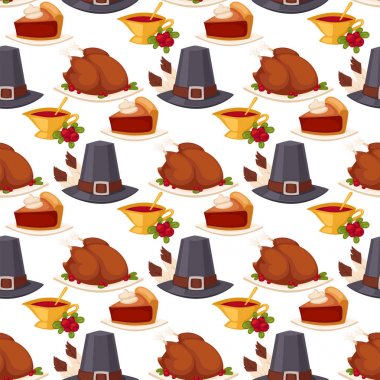 Mutlu Şükran günü tatil Dikişsiz desen arka plan taze yiyecek hasat Sonbahar sezonu vektör tasarlamak