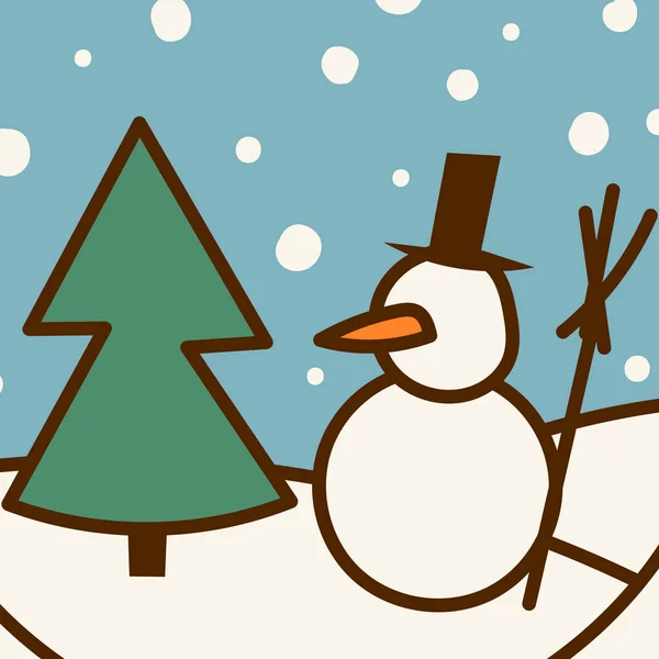 Muñeco de nieve frío Navidad temporada invierno hombre en sombrero carácter Navidad fondo vacaciones tarjeta vector ilustración — Archivo Imágenes Vectoriales