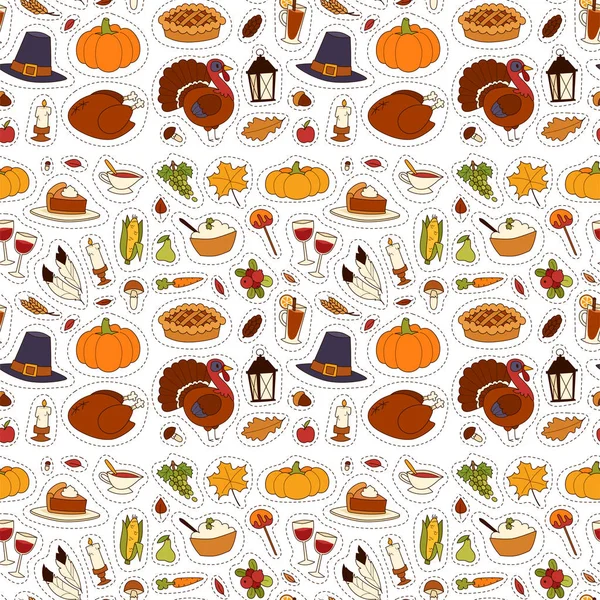 Happy thanksgiving day design holiday seamless pattern background fresh food harvest autumn season vector illustration — Stock Vector