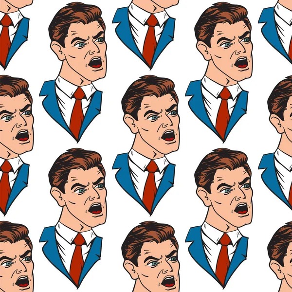 Businessman pop art style vector illustration human seamless pattern background comic book style imitation — Stock Vector