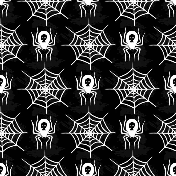 Pavouci a spider web silueta strašidelné vzor bezešvé pozadí halloween vektorové pavučina dekorace strach strašidelné net. — Stockový vektor