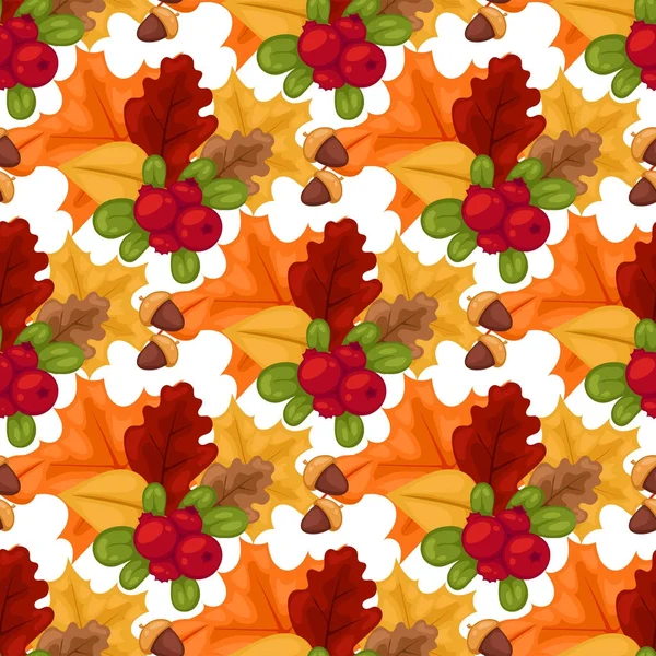 Vektor musim gugur beri pola mulus wallpaper makanan berry vegetarian dengan ilustrasi latar belakang cabang - Stok Vektor
