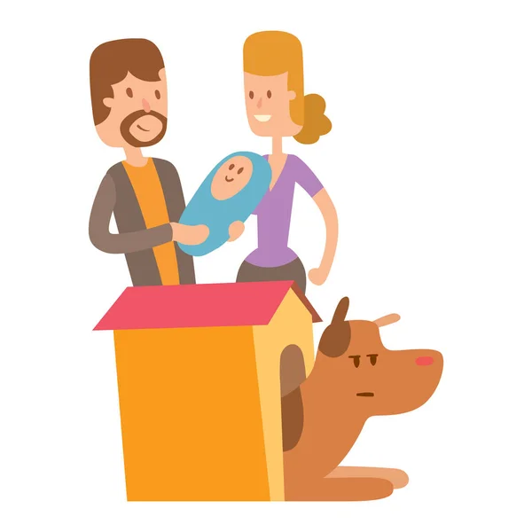 Vector ilustración lindo jugando perros con personas personajes divertido pura raza cachorro cómico mamífero feliz raza — Vector de stock
