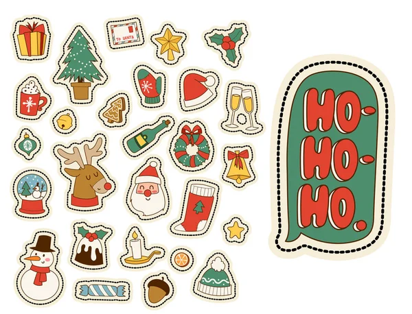 Christmas greeting card stickers symbols vector winter celebration design holidays winter decoration ornament illustration. — Stock Vector