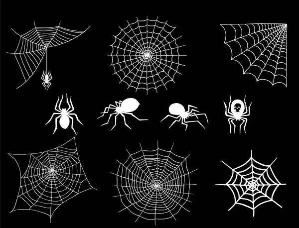 Павутинні та павутинні веб силуети пухнаста природа Хеллоуїн елемент Векторні павутинні прикраси страх пухнаста сітка . — стоковий вектор