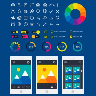 Göstergeler download ilerleme UI-ux web arayüzü tasarım şablonu dosya karşıya yükleme vektör çizim yükleme ilerleme