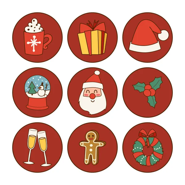 Vánoční blahopřání samolepky symboly vektorové zimní oslavu design dovolená Zimní dekorace ornament ilustrace. — Stockový vektor