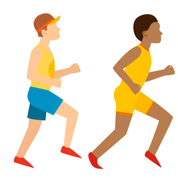Sportovní běh muž lidé běhat v létě sport těší běžec výkonu jejich vektorové ilustrace zdravého životního stylu — Stockový vektor