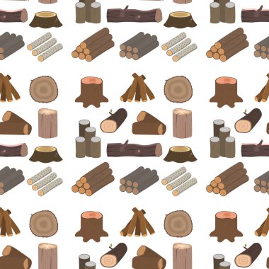 Ahşap çam kereste kesme güdük Kereste ağaç kabuğu Dikişsiz desen arka plan vektör çizim Bina yapımı için yığılmış.