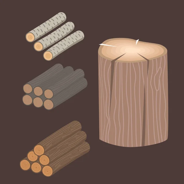 Ułożone drewno sosnowe drewno budowlane kikut cięcia tarcicy drzewa Kora materiałów ilustracja wektorowa. — Wektor stockowy