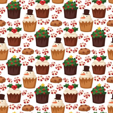 Tanımlama bilgisi geleneksel Noel yemeği Dikişsiz desen arka plan tatlılar dekorasyon xmas tatlı kutlama yemeği vektör çizim tatil.