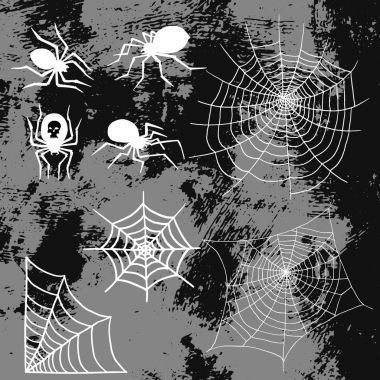 Örümcekler ve örümcek web siluet ürkütücü doğa Cadılar Bayramı öğe vektör örümcek ağı dekorasyon ürkütücü net korku.