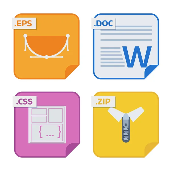 Bestand types en formaten etiketten pictogram presentatie document symbool toepassing software map vectorillustratie. — Stockvector