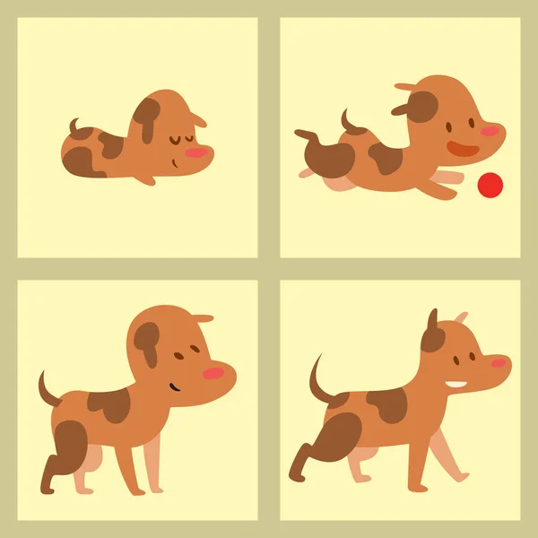 Vector ilustración lindo jugando perros personajes divertido pura raza cachorro cómico mamífero feliz crianza — Vector de stock
