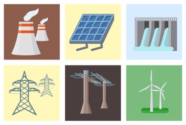 Enerji elektrik güç simgeler pil vektör çizim endüstriyel elektrikçi gerilim yuva teknoloji.