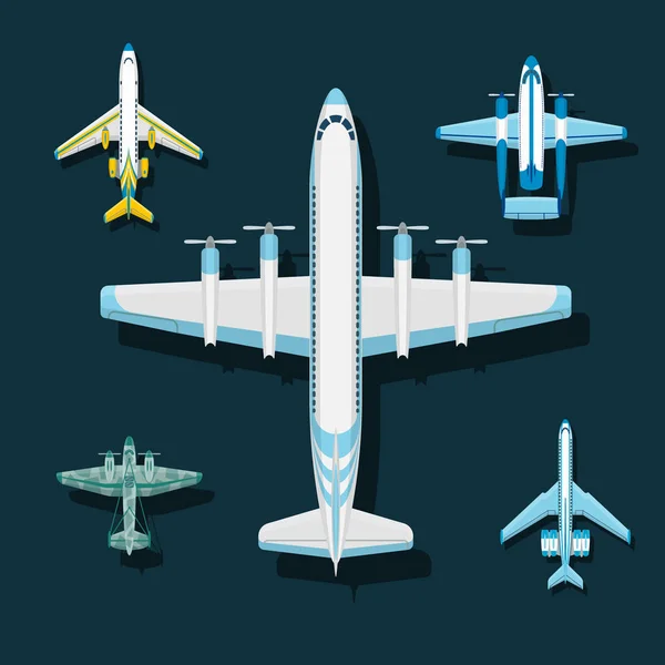 Illustration vectorielle de l'avion vue du dessus et transport aérien moyen de transport conception voyage vitesse aviation . — Image vectorielle