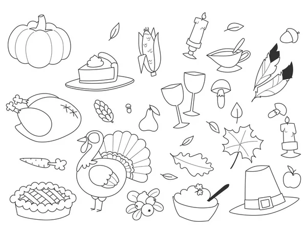 Feliz dia de ação de graças design feriado objetos alimentos frescos colheita outono estação vetor ilustração —  Vetores de Stock