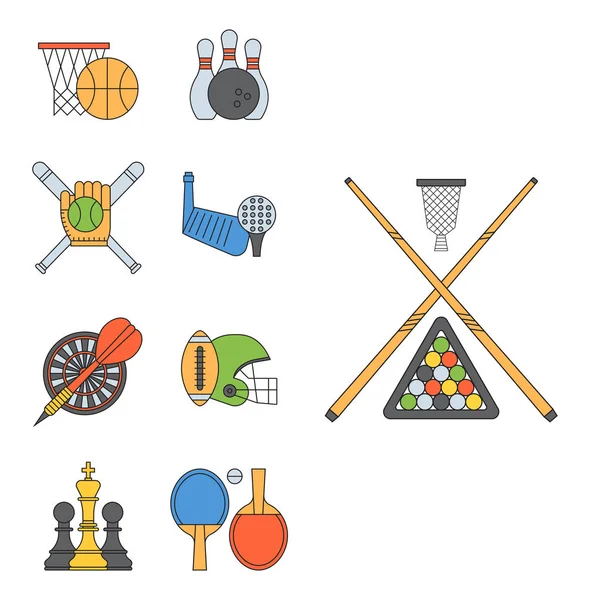 Satz Sport-Symbole in flacher Design-Linie Piktogramm Fitness-Symbol Spiel Trophäe Wettbewerb Hantel Aktivitätsvektor Illustration. — Stockvektor