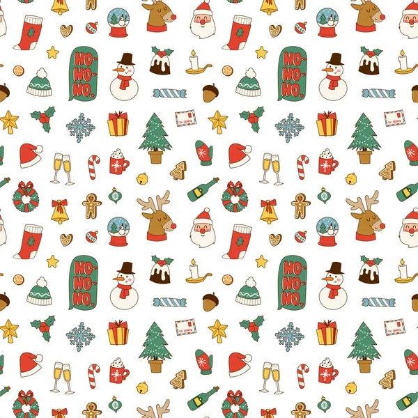 Christmas wenskaart stickers naadloze patroon achtergrond vector viering ontwerp wintervakantie winter decoratie sieraad illustratie. — Stockvector