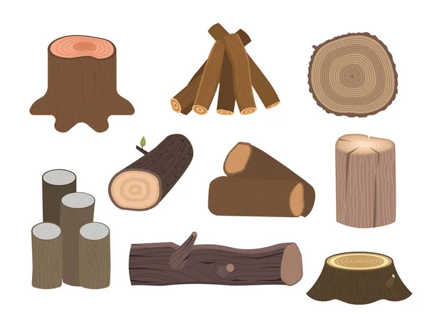 Στοιβάζονται ξύλο πεύκης ξυλεία για κατασκευή κτιρίου κούτσουρο κοπής ξυλείας δέντρο φλοιός υλικά εικονογράφηση φορέα. — Διανυσματικό Αρχείο
