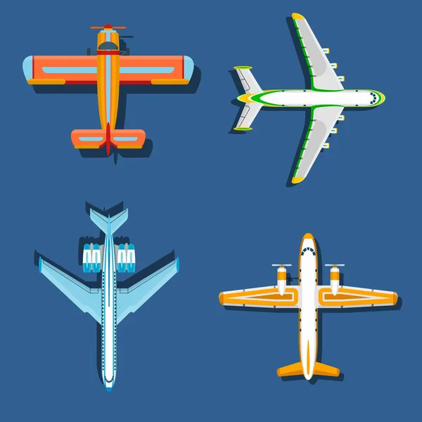 ベクトル飛行機イラスト トップ平面図と航空機輸送旅行の方法デザイン旅速飛行機航空. — ストックベクタ