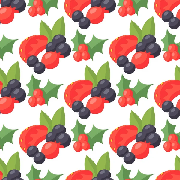 Vektor buah wallpaper makanan berry polanya mulus dengan ilustrasi latar belakang cabang - Stok Vektor