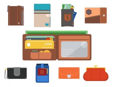 Ödeme çanta ve cüzdan Aksesuar moda para servet moda illüstrasyon iş finansal cüzdan al çanta cüzdan vektör para alışveriş.