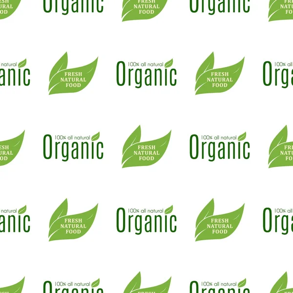 Organic vegan healthy food eco restaurant labels nature diet product seamless pattern background vector illustration — Stock Vector