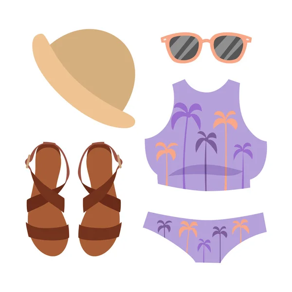 Beachwear bikini vektör bez moda Plajı deniz tatil yaşam tarzı kadın koleksiyonu deniz ışık güzellik moda giysiler illustraton görünüyor — Stok Vektör