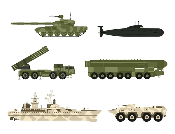 Ejército militar transporte técnico vector guerra tanques industria técnica armadura sistema blindado ejército personal camuflaje portaaviones arma ilustración . — Archivo Imágenes Vectoriales