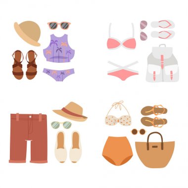 Beachwear bikini vektör bez moda Plajı deniz tatil yaşam tarzı kadın koleksiyonu deniz ışık güzellik moda giysiler illustraton görünüyor