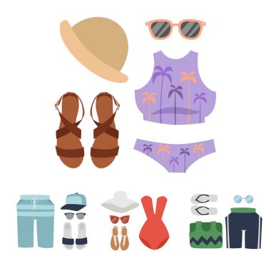 Beachwear bikini vektör bez moda Plajı deniz tatil yaşam tarzı kadın koleksiyonu deniz ışık güzellik moda giysiler illustraton görünüyor