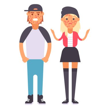 İnsanlar gençler çift çizgi ilişkisini kahramanlar cilt sorunu yaşam tarzı vektör çizim ile.