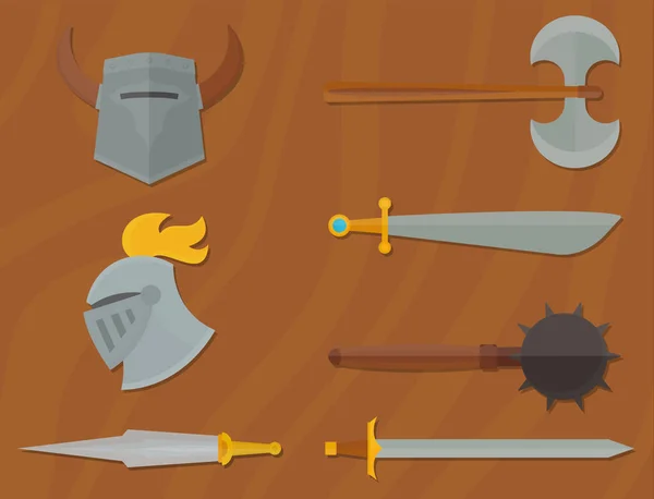 Lovagok szimbólumok középkori fegyverek heraldikai lovagi elemek középkori Királyság felszerelés lovagi vektoros illusztráció. — Stock Vector