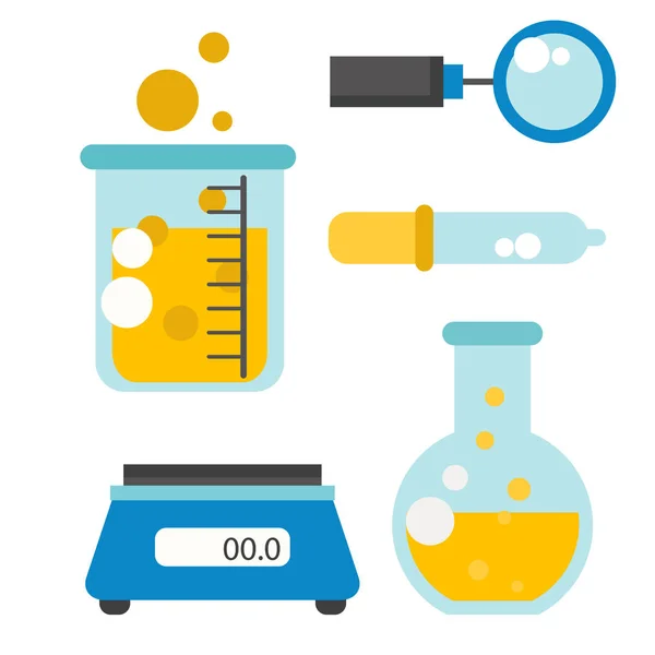 Лабораторные символы тестируют медицинскую лабораторию, разрабатывают биотехнологию, химию, иконки векторных иллюстраций. . — стоковый вектор