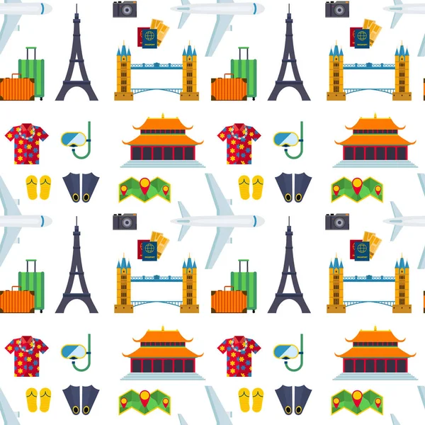 Airport travel sight flat tourism sightseeing place tourist attractions seamless pattern background vector illustration.